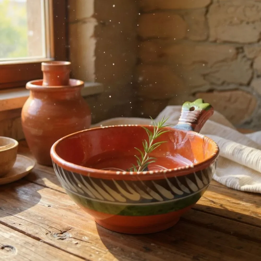 Vintage Mexican Redware Tlaquepaque Or Tonala Pottery Folk Art Bowl